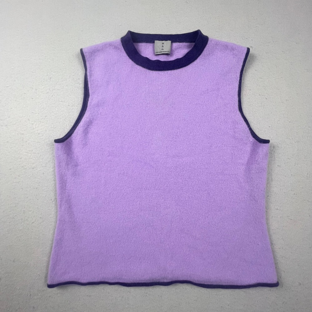 MAG Sweater Vest Womens M Purple Sleeveless Crew Cashmere Knit Bloomingdales Y2K